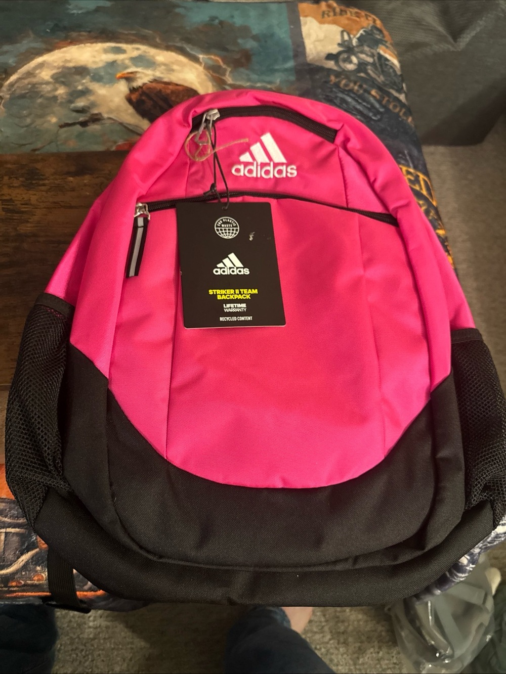 adidas Pink and Black Backpack with Logo